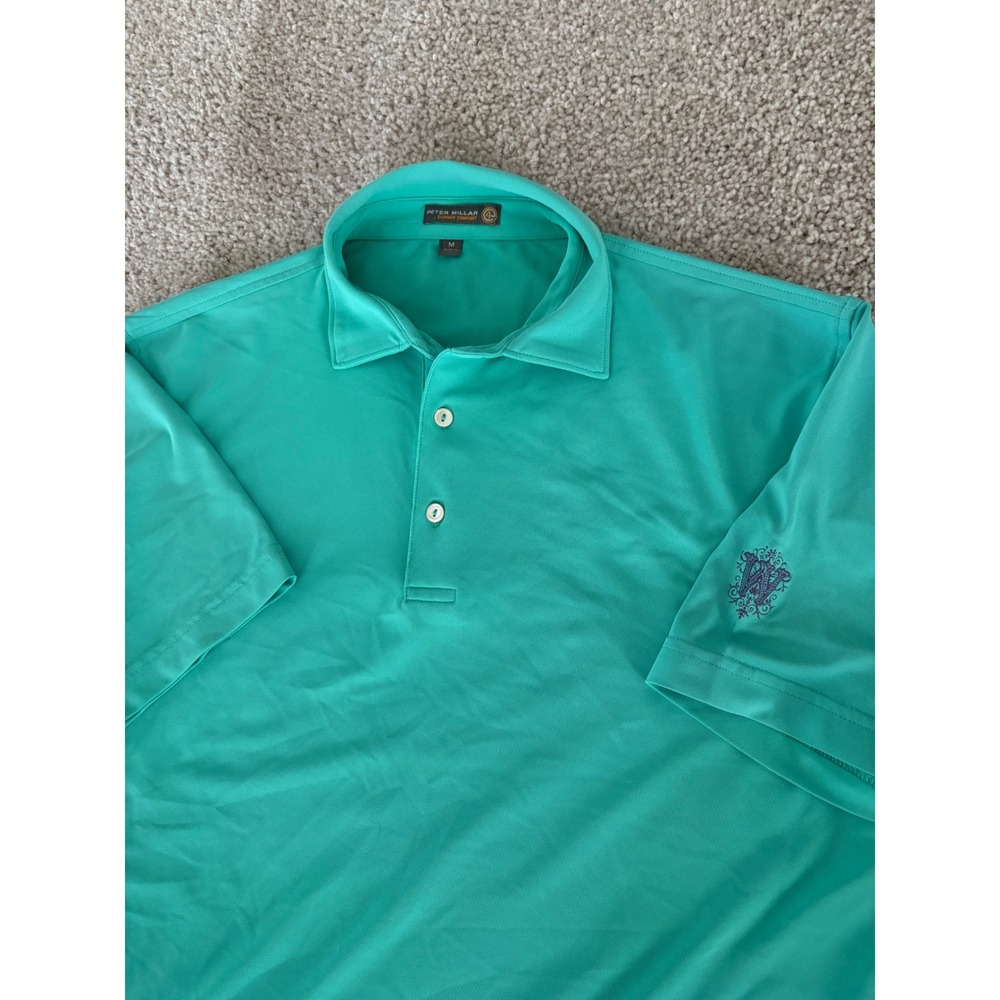 Peter Millar Summer Comfort Mens Medium Teal Green Performance Golf Polo Shirt